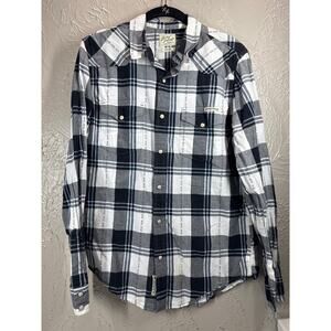 Lucky Brand Pearl‎ Snap Shirt Men's Western Cowboy Black Plaid Rodeo Size Small